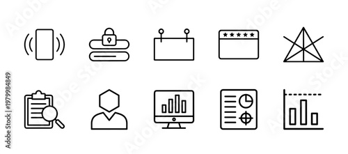 Business Intelligence and Marketing Data Outline Icon Set
