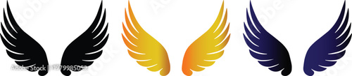 Wings Vector Set: Elegant Angel and Bird Wing Illustrations in Black, Gold, and Navy Blue