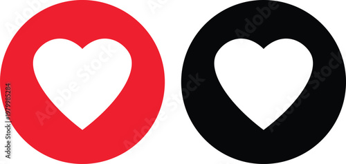 Red and black heart symbols on white background, style