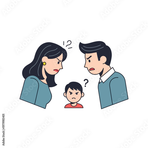 Angry Parents Arguing Over Child, Family Conflict Illustration