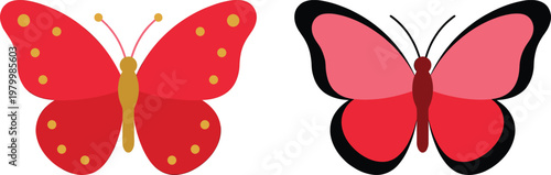 Simple Cartoon Butterfly Set with Minimal Wing Designs, Cute Insect Icon Collection Vector Illustration for Kids, Nature, Spring, and Graphic Design