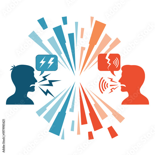 Communication breakdown, conflict, disagreement, argument, shouting, conversation, discussion, debate, illustration