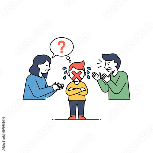 Child feeling stressed with parents arguing, asking for silence