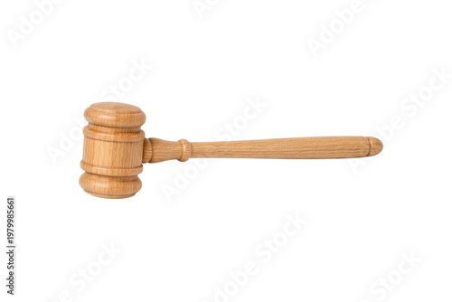 Wooden judge gavel for legal justice, classic oak mallet for courtroom authority, traditional law hammer for auction and bidding concepts isolated PNG with Transparent Background