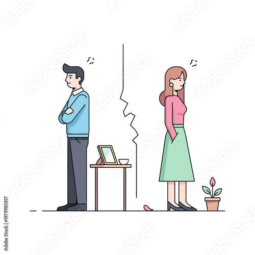 Couple Divorce or Breakup, Relationship Conflict, Separation Concept