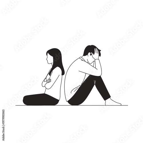 Couple Sitting Back to Back, Relationship Conflict, Sadness, Depression, Loneliness