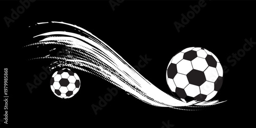 Soccer ball hitting the net, vector banner for football design. Vector illustration