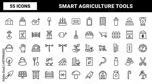 Smart agriculture and rural farming minimalist line icons