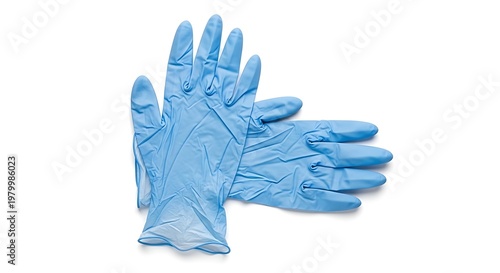 Pair of blue disposable nitrile gloves, medical examination gloves for protection and hygiene, protective gloves