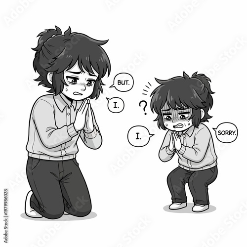 Distressed Anime Characters Begging Forgiveness, Apology, Sadness