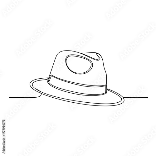Single Line Art Fedora Hat | Continuous Line Drawing Fashion Accessory Vector