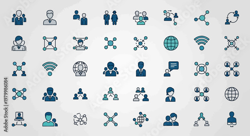 Photography Blue icons of people and technology.