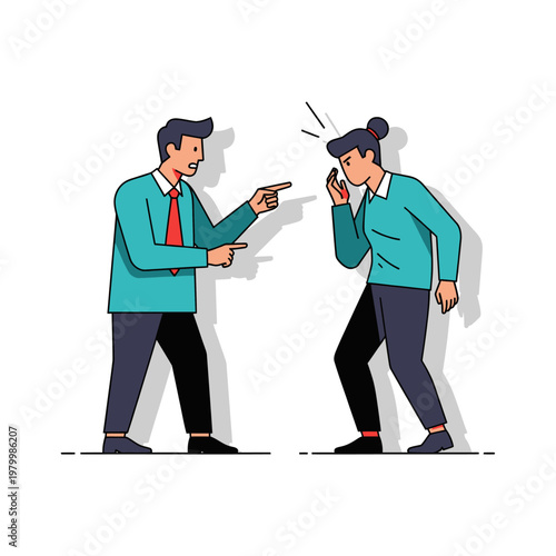 Man Accusing Woman with Finger Pointing, Conflict and Disagreement Illustration