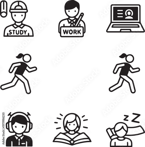 Outdoor Recreation and Leisure Icon Set: Camping, Hiking, and Park Activities Vector