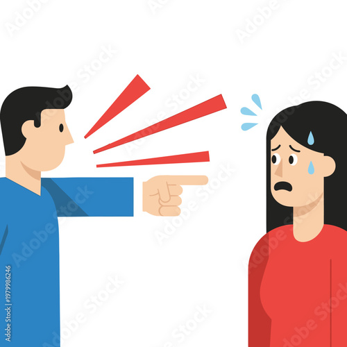 Man Shouting and Pointing Finger at Scared Woman, Conflict and Bullying Concept