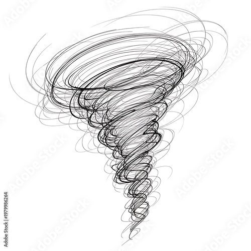 Sketchy Tornado Illustration - Dynamic Swirling Cyclone Art in Black & White Vector