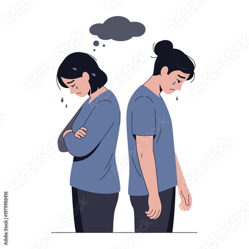 Sad Couple Back to Back Crying Over Relationship Problems, Emotional Distress