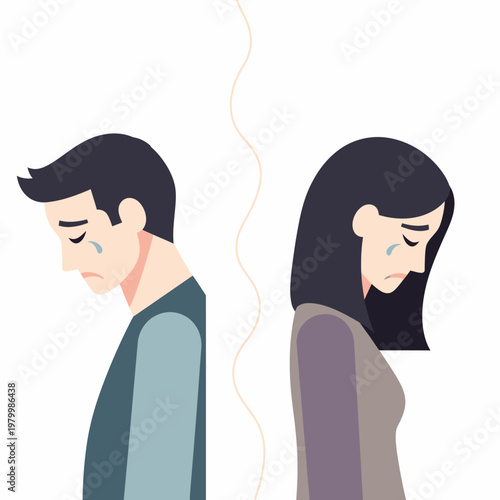 Sad Couple Breaking Up, Relationship Ending, Tears, Separation, Sadness, White Background