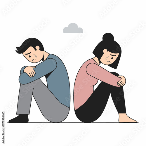 Sad Couple Sitting Back to Back, Relationship Problems, Sadness, Heartbreak