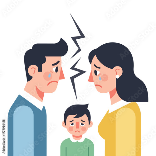 Sad Family Conflict: Parents Arguing, Child Upset, Broken Relationship