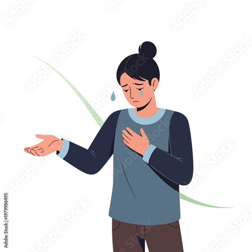 Sad Person Crying and Reaching Out Hand, Emotional Distress, Mental Health