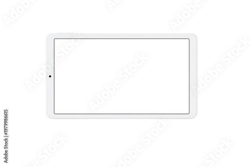 Modern white tablet mockup with blank screen, digital touch screen device for app presentation, sleek electronic gadget for mobile web design isolated PNG with Transparent Background