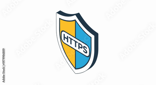 HTTPS Secure Protocol Shield Icon - Isometric Cybersecurity and Data Protection Concept Vector Illustration on White Background