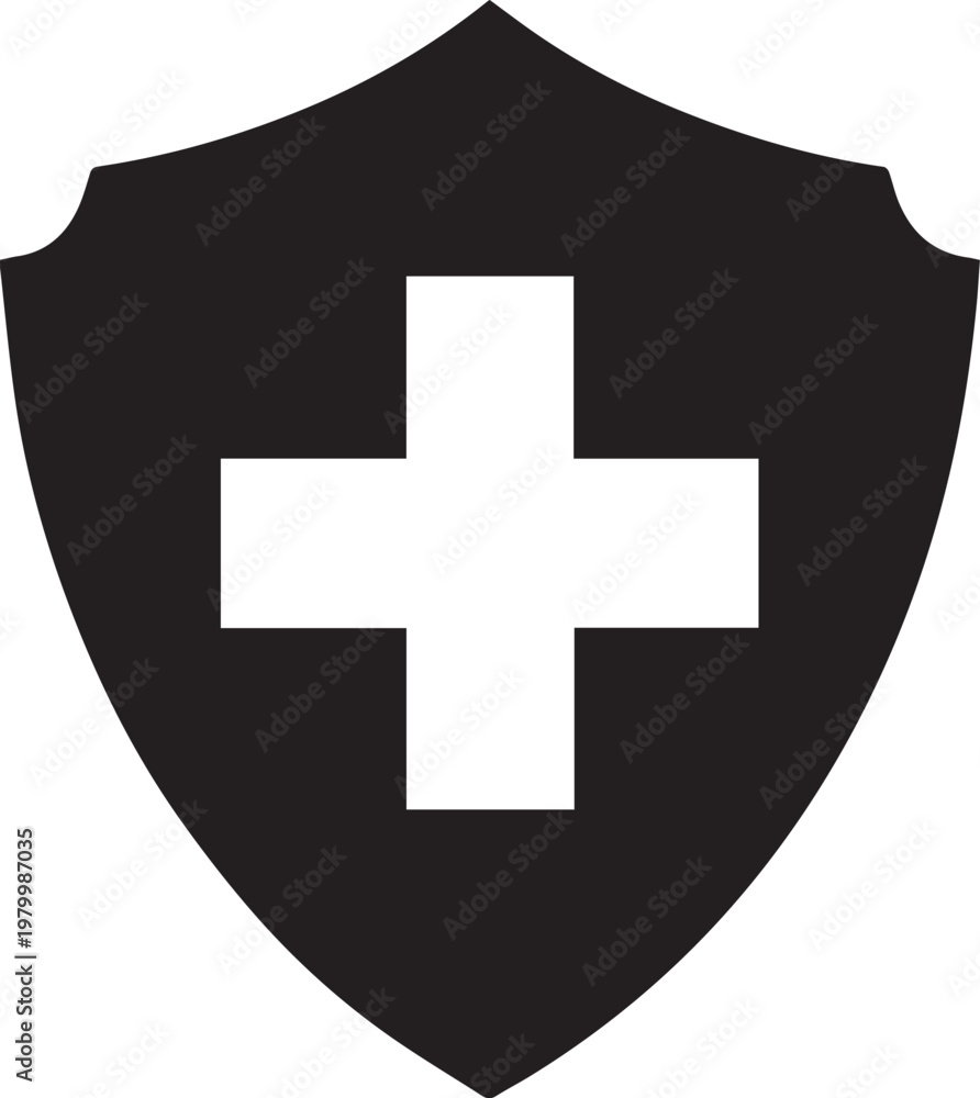 Fototapeta premium Medical shield icon with white cross for healthcare and safety protection