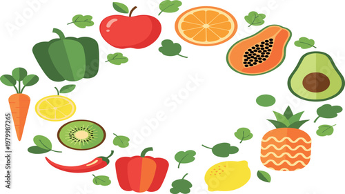 Set of assorted colorful fruits including apple pear watermelon kiwi mango papaya and berries isolated flat vector illustration collection