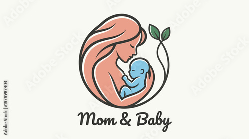 Minimalist Mother and Baby Logo with Natural Leaves for Maternity and Childcare Branding