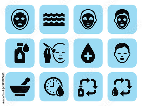 Set of skincare and beauty treatment icons.