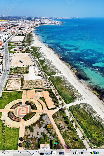 Aerial view of Torre de la Horadada coastline. Costa Blanca, Spain