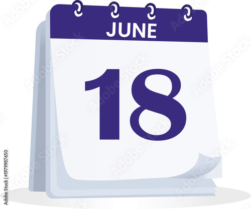June 18 Desk Calendar Illustration, Minimal Date Icon for Business Planning, Time Management, Reminder Concept, Clean Modern Organizer Design
