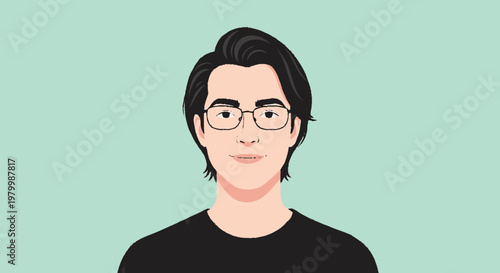 Young man with glasses and dark hair illustration for profile usage