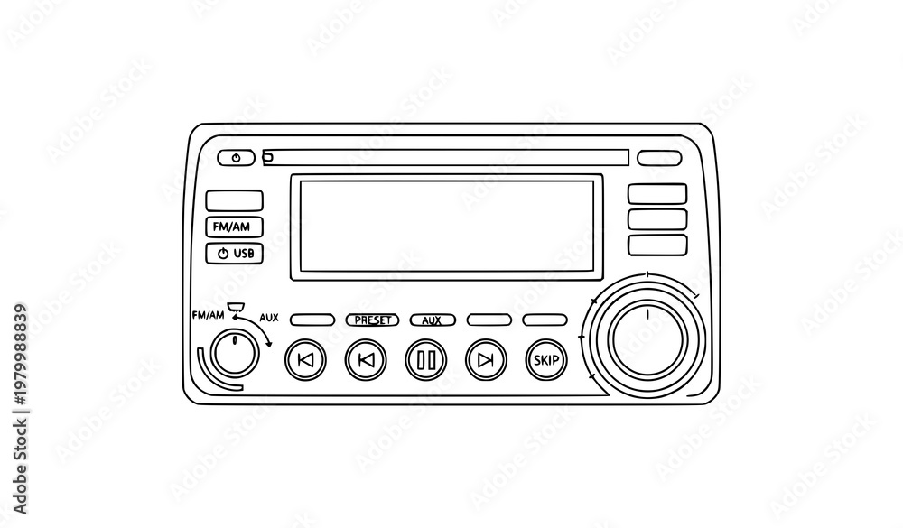 Fototapeta premium Car radio outline icon vector audio system symbol