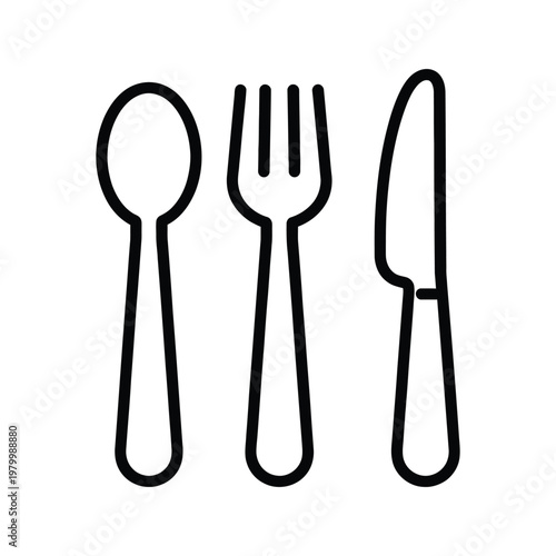 Kitchen cutlery set icon including spoon fork and knife for restaurant dining themes