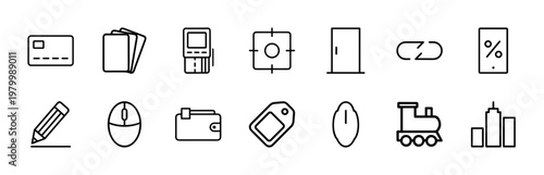 Minimalist banking and credit card payment line icons