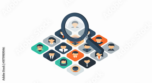 Human Resources Recruitment Concept: Magnifying Glass Searching for Best Candidate in a Crowd of People