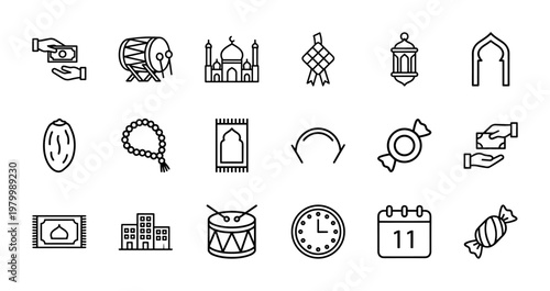 Ramadan and islamic culture minimalist line icons