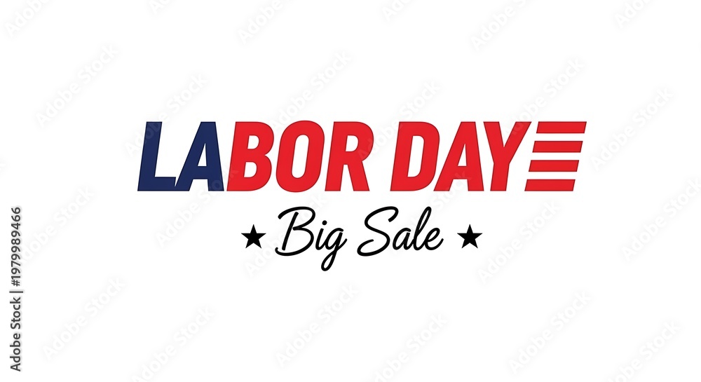 Fototapeta premium Labor Day Big Sale promotional typography, patriotic American holiday discount banner, red white and blue marketing graphic with stars and stripes
