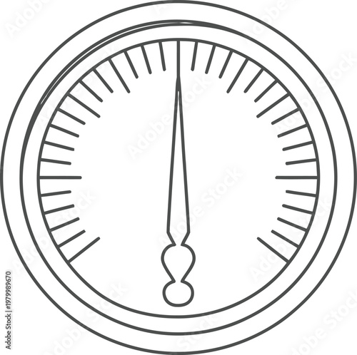 Round analog measurement gauge with a vertical needle indicating a precise value on a circular dial