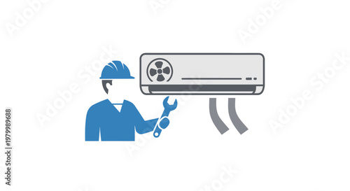 Technician fixing air conditioner unit.