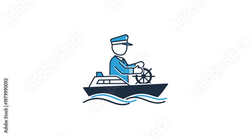Sailor steering a boat wheel.