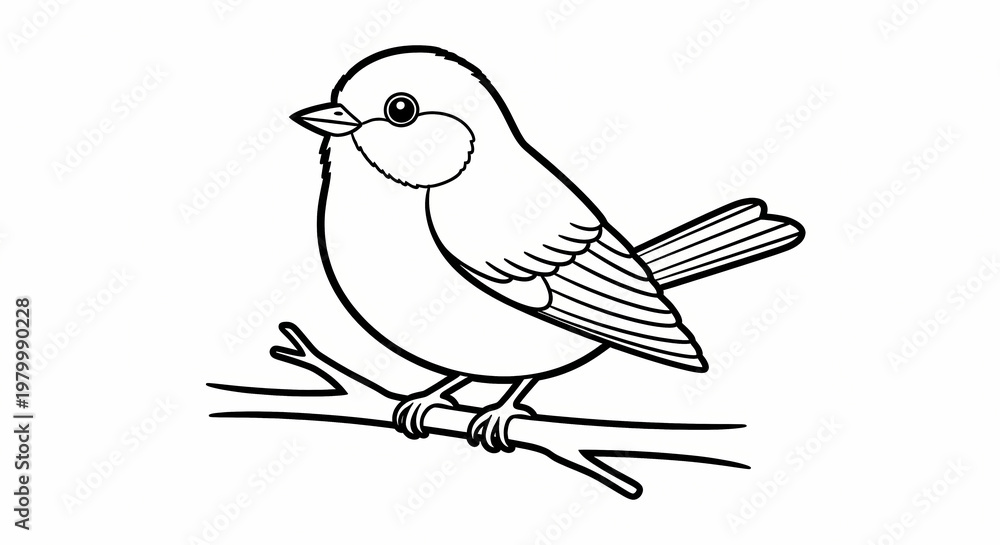 Fototapeta premium Black and white illustration of a bird on a branch