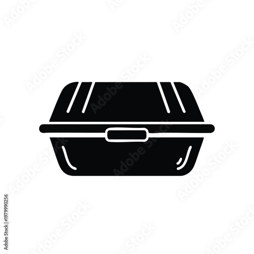 Black lunch box icon, food container symbol, meal box graphic, vector illustration