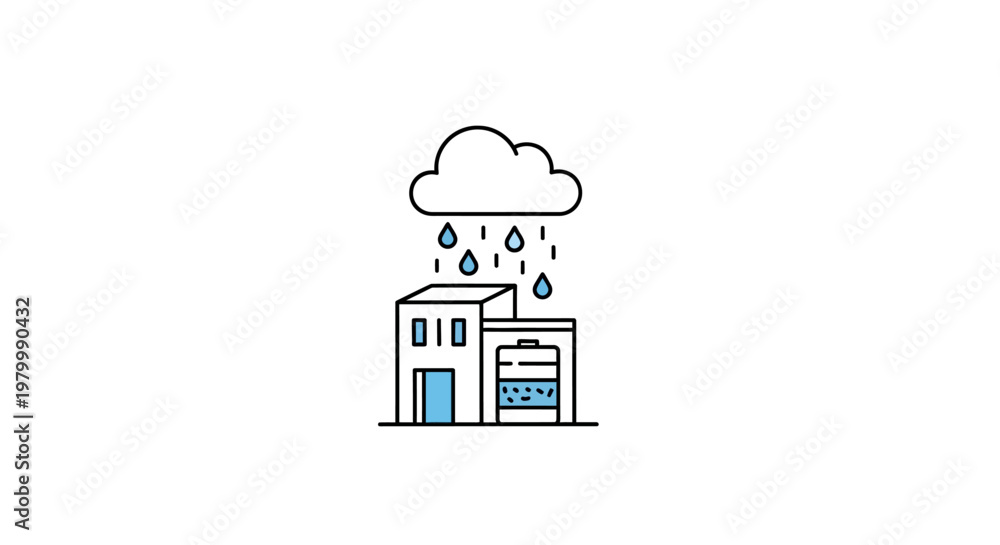 Fototapeta premium Simple house with rain falling down.