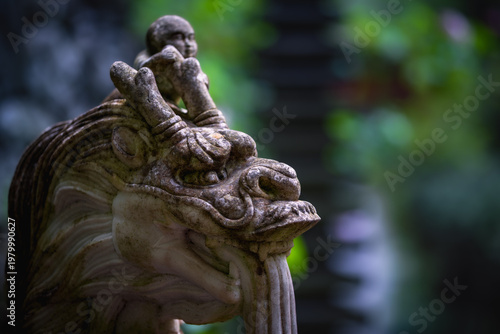 Close-up of decorative asian style artistic and spiritual statue in Monte Palace Tropical Garden, Madeira, Portugal