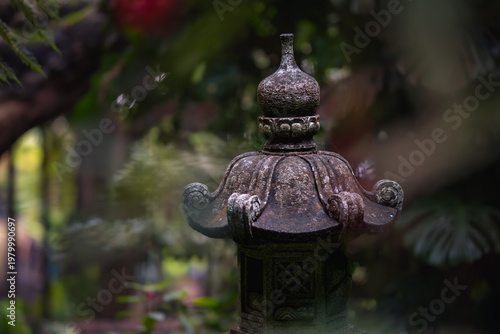 Close-up of decorative asian style artistic and spiritual statue in Monte Palace Tropical Garden, Madeira, Portugal