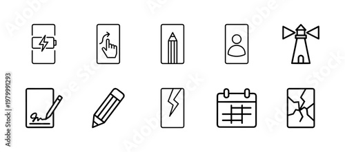 Minimalist technology and device interface line icon set