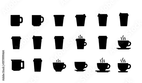 Coffee cup outline icon set tea hot drink minimal line vector collection
